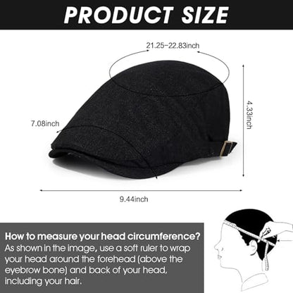 2Pcs Men's Newsboy Cap Cotton Flat Ivy Gatsby Driving Hat - color: Ym1-black+lightgrey