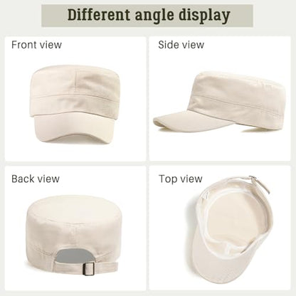 Glamorstar Unisex Cadet Army Hats 4 Pieces Military Flat Top Newsboy Cap - color: 4 Beige