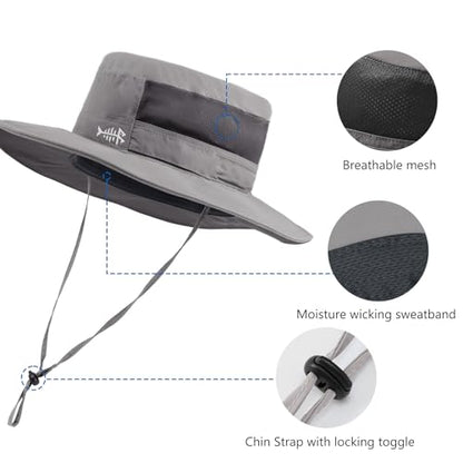 BASSDASH UPF 50+ Fishing Sun Hat Water Resistant Unisex Wide Brim Bucket Boonie Hat for Hiking Camping Safari FH15 - color: Light Grey, size: Large