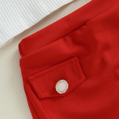 Baby Girls Fly Sleeve 3D Bow Rib Knit Shirt + Irregular Skorts + Beret Hat - color: Red, size: 12-18 Months