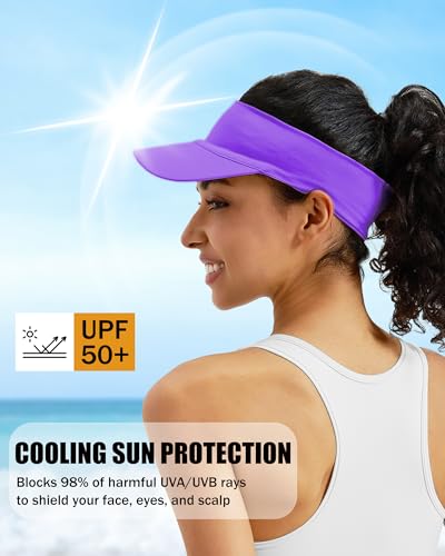 Cooling Sun Stretchy Visor Hat for Men Women,Soft Headband Visors - color: 1-purple