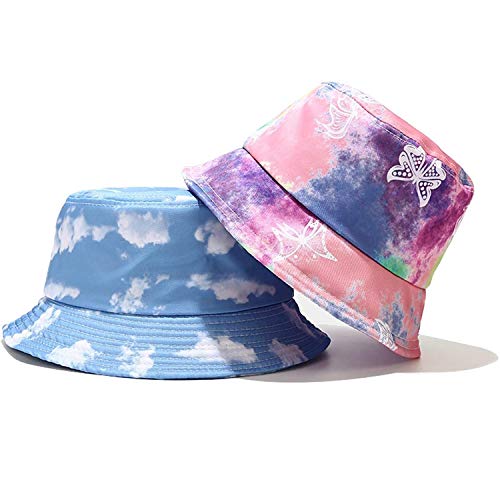 Tie Dye Bucket Hat Reversible Cotton Multicolored Fisherman Cap Packable Sun Hat - color: Cloud