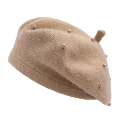 ZLYC Women French Beret Hat Winter Knitted Stretchable Beret Artist Cap - color: Pearls Camel