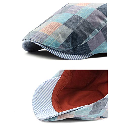 Gudessly Mens Adjustable Colorful Striped Plaid Ivy Newsboy Cabbie Gatsby Golf Cap Flat Cotton Hat Thin Cap - color: 826red