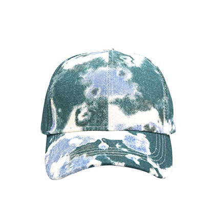 BEARUN Cotton Tie Dye Low Profile Cap Hiphop Baseball Cap Fashion Dad Hat - color: Green Light Blue