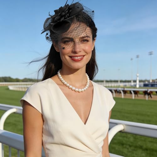 Semato Fascinators Hats for Women Mesh Feathers Elegant Black Tea Party Kentucky Hat Derby Headband with Hair Clip - color: Black