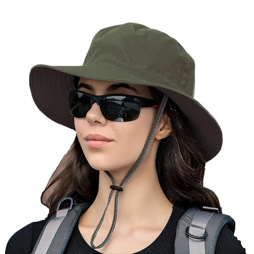 Rosoz Sun Hat for Men Women Boonie Bucket Hat Wide Brim Breathable Cooling Fishing Hats Safari Beach Garden UV Protection - color: 1 Pack Armygreen