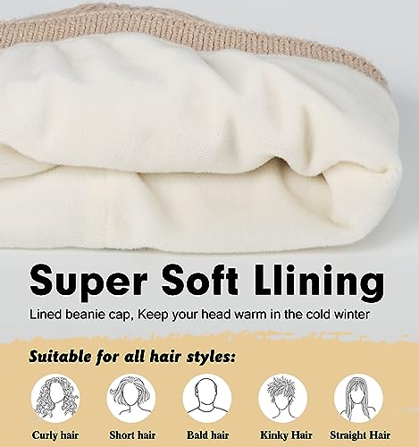 Wmcaps Winter Beanie for Men Women, Soft Warm Fleece Lined Knit Hat - color: Beige
