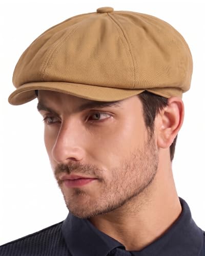 ZLYC Newsboy Cap for Men Summer Flat Cap Lightweight Beret Hat - color: Plain Khaki