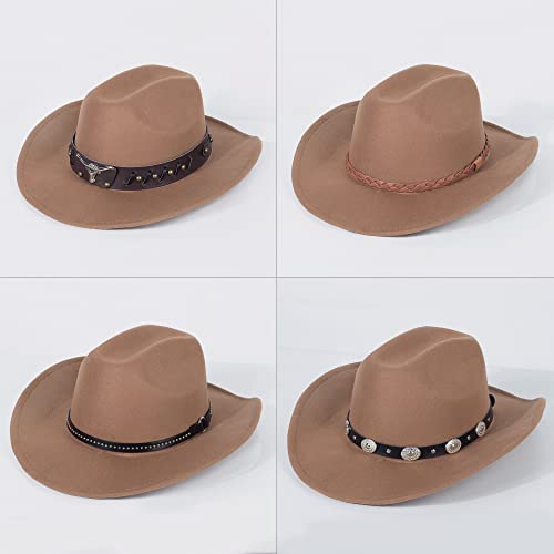 2 Pack Western Cowboy Hats for Women Men 2 Different hat Bands - color: Black+khaki
