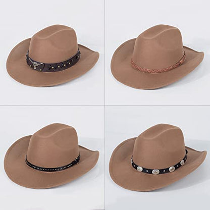 2 Pack Western Cowboy Hats for Women Men 2 Different hat Bands - color: Black+khaki