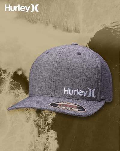 Hurley Mens Baseball Cap Moisture-Wicking Flexfit Curved Bill Fitted Hat - color: Light Grey, size: Large-X-Large