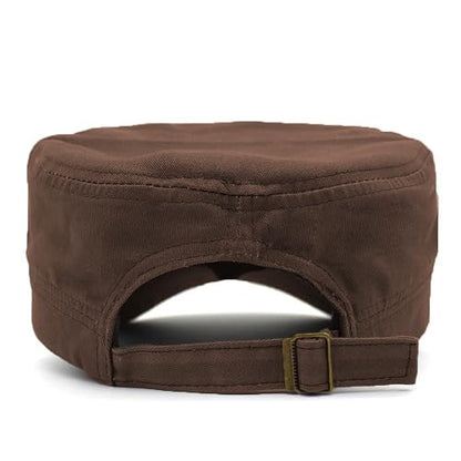 Cadet Army Cap Military Style Adjustable Flat Top Cap Unisex Basic Baseball Hat for Men Women - color: Brown
