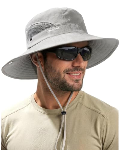 FURTALK Mens Bucket Sun Hat UPF Protection Wide Brim Breathable Fishing Hat - color: Light Grey