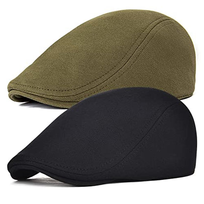 FEINION Men Cotton Newsboy Cap Soft Fit Cabbie Hat - color: Black/Green