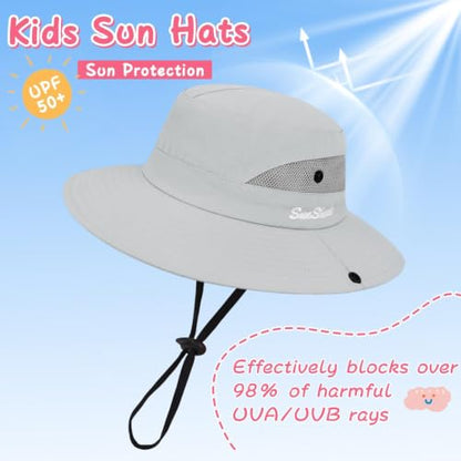 ZOORON Kids Girls Ponytail Sun Hat UPF 50+ Breathable Mesh Water-Resistant - color: Solid Gray