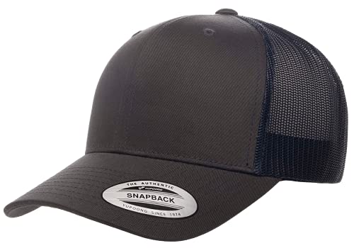 Yupoong Classic Mesh 6 Panel Retro Trucker Cap | Mid Profile Snapback - color: Charcoal/Navy