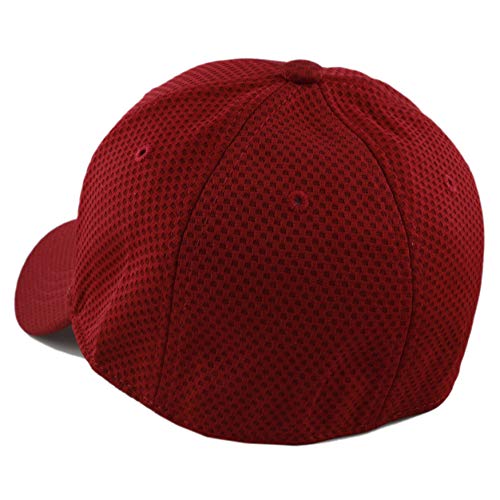 The Hat Depot Men's Curved Brim Stretch Fit Mesh 6 Panel Fitted Baseball Cap - color: Burgundy, size: Large-X-Large