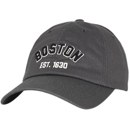 E BY ELIDAN Boston EST 1630 Dad Hat, Embroidered Cotton Baseball Cap - color: Charcoal Est 1630