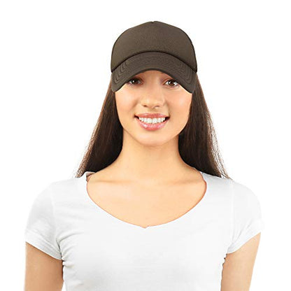 DALIX Solid Blank Trucker Hats Caps 2 Pack - color: Brown and Navy Blue