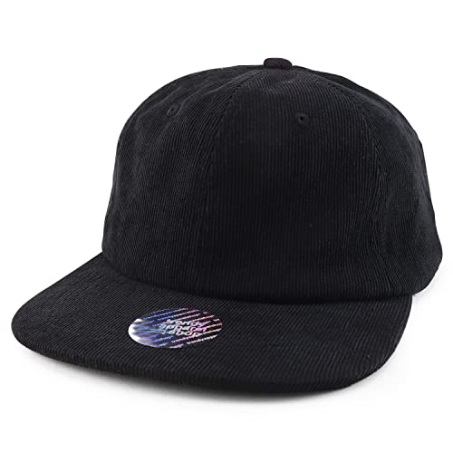 Trendy Apparel Shop Oversized XXL Unstructured Corduroy Flatbill Strapback Baseball Cap - color: Black
