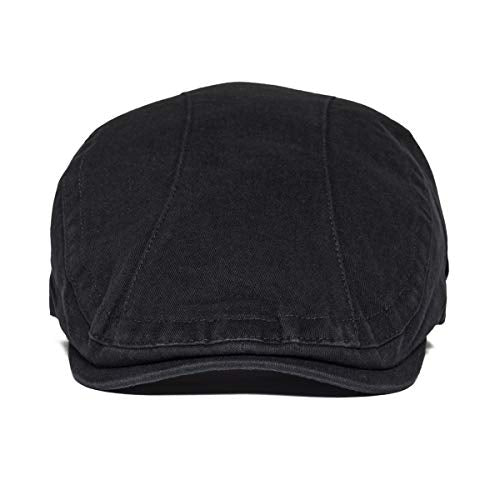 VOBOOM Men Cotton Newsboy Beret Hat Duckbill Buckle Cabbie Cap - color: Cotton-black