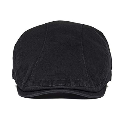 VOBOOM Men Cotton Newsboy Beret Hat Duckbill Buckle Cabbie Cap - color: Cotton-black