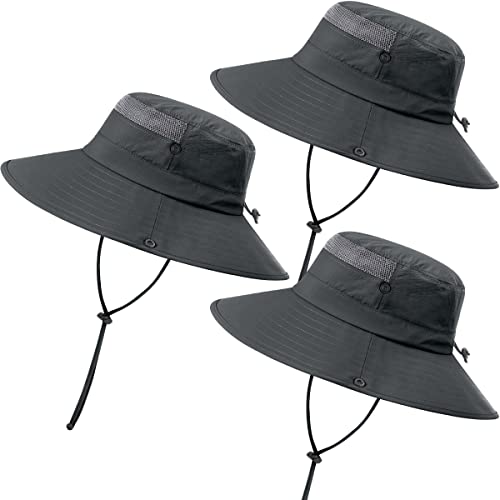 3 Pack Mens Boonie Sun Hat UV Protection Outdoor Bucket Fishing Hat for Hiking Safari & Gardening - color: 3 Pack-dark Grey