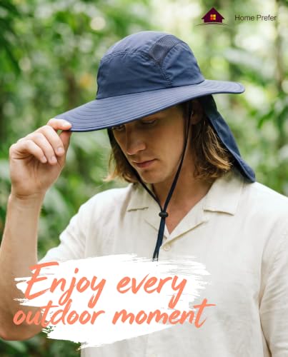Home Prefer UPF 50+ Sun Hat with Neck Flap Wide Brim Fishing Hat for Men - color: Navy Blue