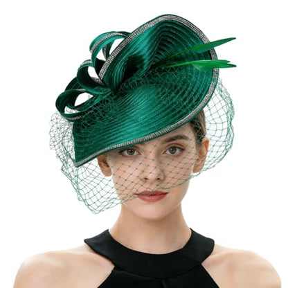 ORIDOOR Women Fascinators Derby Church Tea Party Wedding Flower Feathers Headpiece with Headband Clips - color: A Green