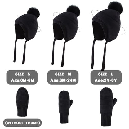 JANGANNSA Basic Winter Baby Beanie Gloves Boy Girl Knitted Kids Hat Mitten - color: Black(hat+gloves)no Thumb, size: 0-6 Months