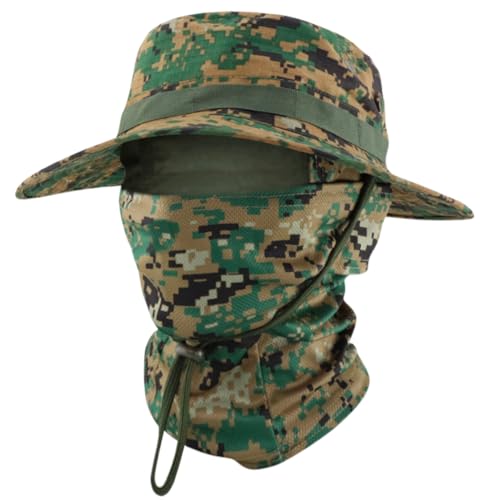 Camo Boonie Sun Hat with Balaclava Face Mask Outdoor Fishing Hat - color: Camo Digital Green