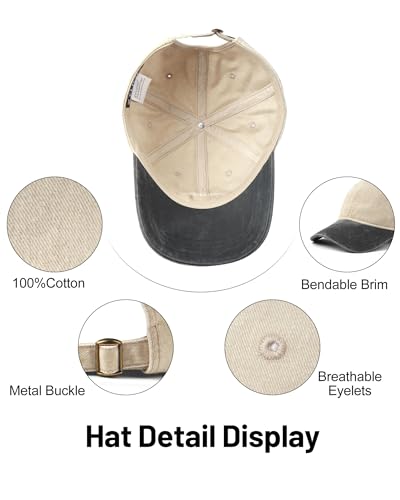 Zylioo XXL Baseball Cap for Big Heads Men Women, Washed Denim Dad Hat - color: Beige-black, size: X-Large-XX-Large