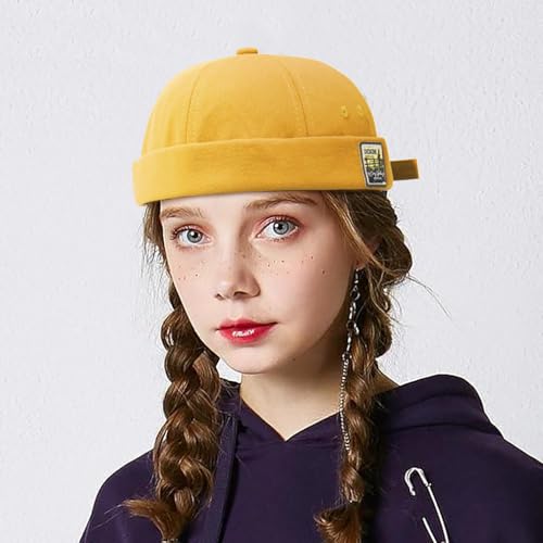 Glamorstar Dome Brimless Hats for Women Men Sailor Docker Beanie Cap Hip Hop Hats - color: Yellow D