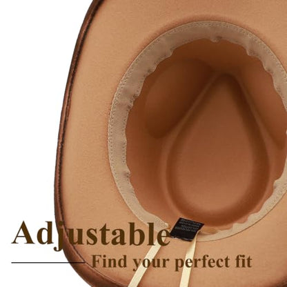 Western Cowboy Hat for Men Cowgirl Hat for Women Unisex Wide Brim Felt Fedora Hats Classic Cowboy Hats - color: Khaki-coffee