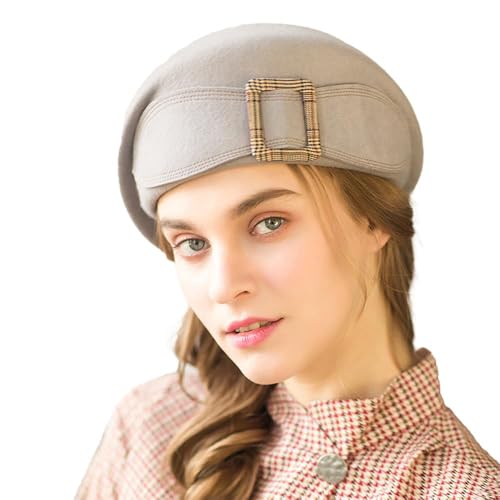 Wedding Hats for Women Vintage Wool Felt Berets Ladies Pearl Fascinator Autumn Winter Cap Bow Church Fedoras - color: Gray