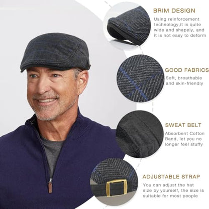 Men's Cotton Newsboy Hats Flat Ivy Gatsby Cap Irish Cabbie Ivy Driving Hunting Hat - color: Checkered Black