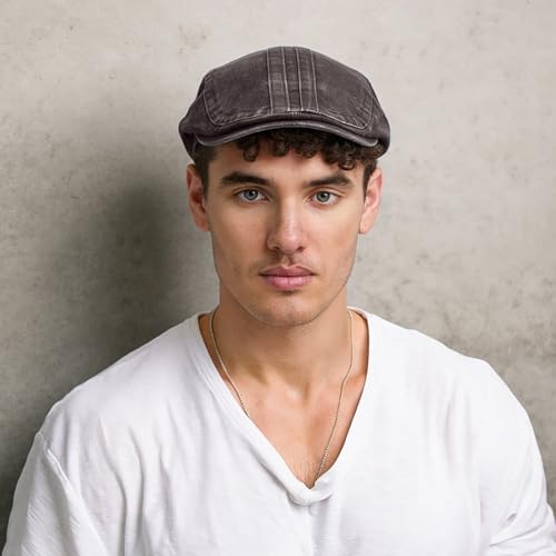 Initlove Mens Newsboy Cap Washed Beret Ivy Hat Flat Hats for Cabbie Driving - color: B Coffee