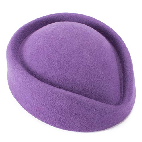 Lawliet Wool Stewardess Air Hostesses Pillbox Hat Millinery Teardrop Fascinator Base A040 - color: Purple