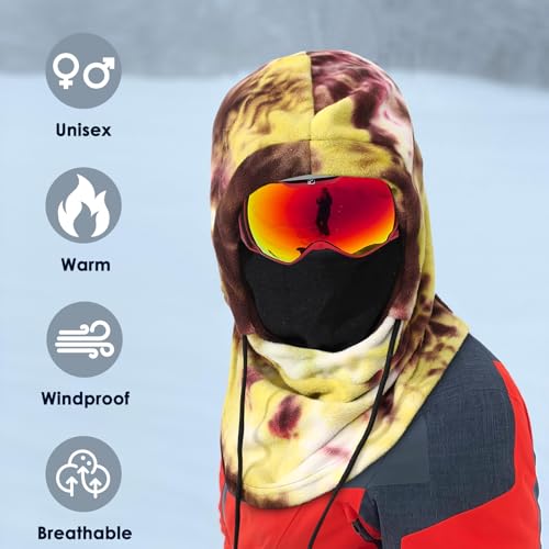 Achiou Ski Mask, Winter Balaclava Warm Windproof Face Cover Men Women - color: Yellow