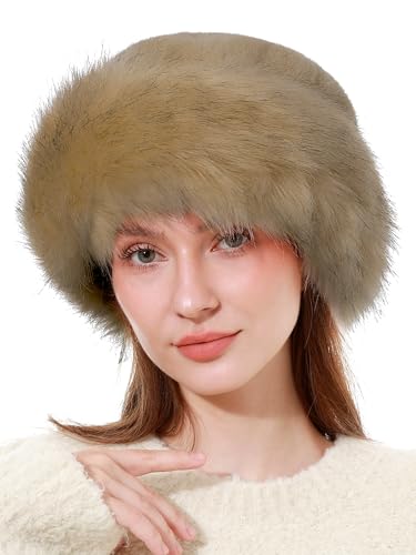sy soul young Women's Leopard Faux Fur Hats Fluffy Bucket Hat Russian Style - color: Khaki