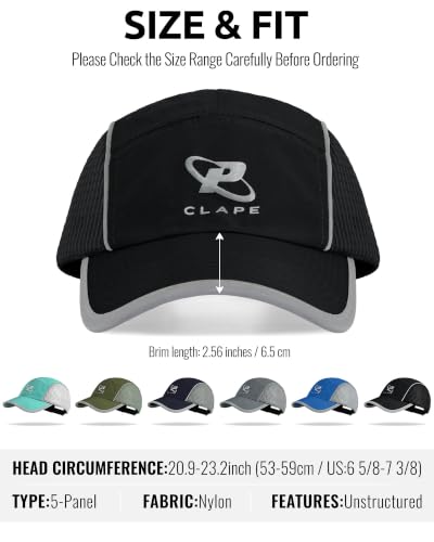 Croogo 5 Panel Running Hat Quick-Drying Lightweight Mesh Baseball Cap - color: Black