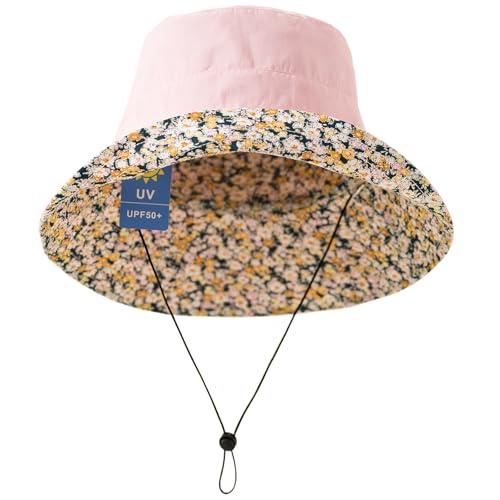 Lightweight Soft Women's Sun Hat, Floral Print UPF50+ UV Protection Bucket Hat, Foldable Portable, for Beach Vacation - color: Pink