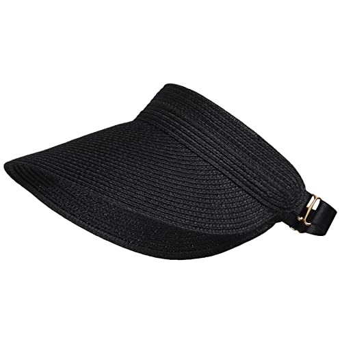Women Summer Sun Hat Lady's Portable Beach Visor Bowknot Straw Hat - color: Black 6