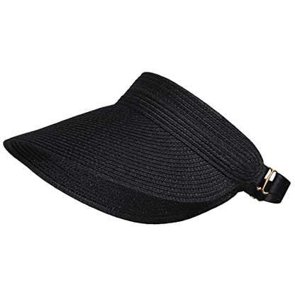 Women Summer Sun Hat Lady's Portable Beach Visor Bowknot Straw Hat - color: Black 6