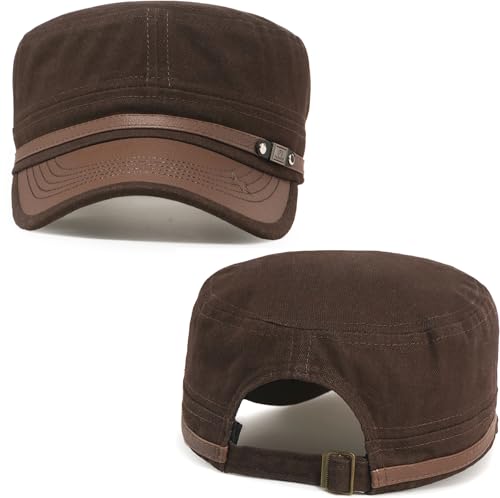 Army Cadet Cap for Men Women Military Flat Top Cap Baseball Caps - color: Star Coffee