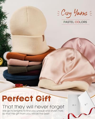 FURTALK Satin Lined Beanie for Women Men Knit Beanie Hat Acrylic Winter Hats Warm Slouchy Skull Cap - color: Black