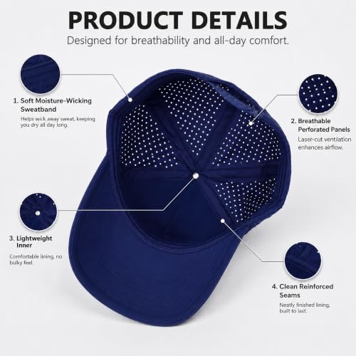 Quick Dry Baseball Cap Waterproof Snapback Trucker Golf Hat for Men Women - color: Navy Blue