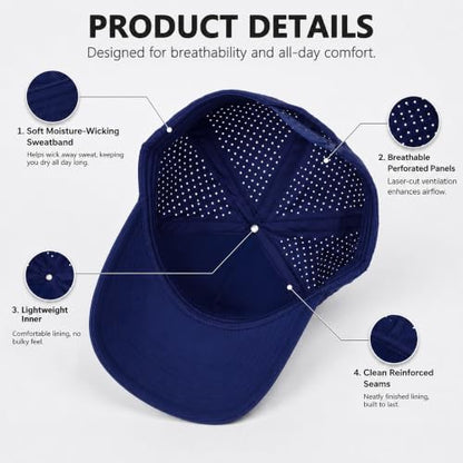 Quick Dry Baseball Cap Waterproof Snapback Trucker Golf Hat for Men Women - color: Navy Blue