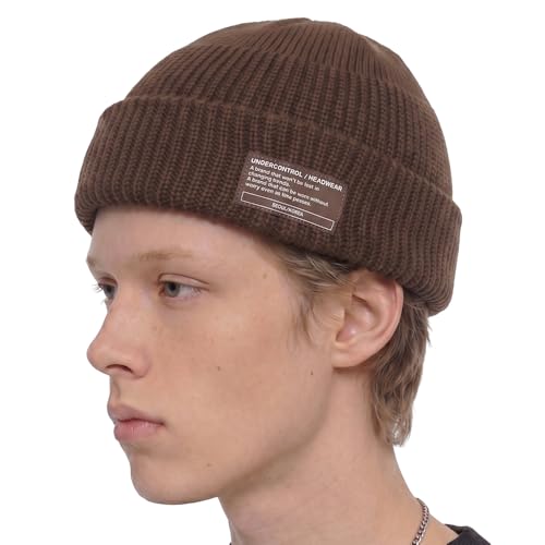 UNDERCONTROL Winter Trawler Fisherman Beanie Men Women Unisex Stylish Plain Docker Skull Hat Roll up Watch Cap Color Pack - color: Brown